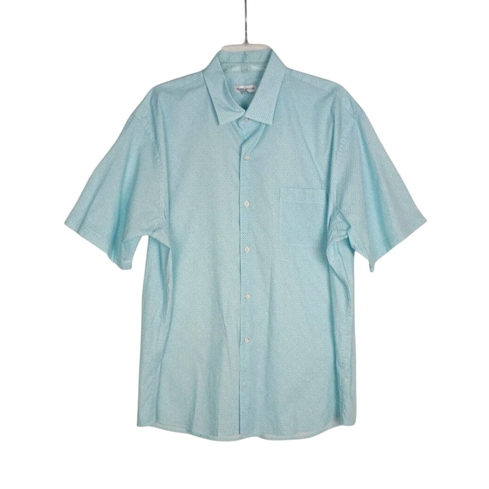 PETER MILLAR Men's Short Sleeve Shirt Geometric Shirt Size XL Blue Button Up